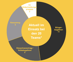 11 Teams wählren den Bürgerentscheid, der Rest verteilt sich auf Einwohnerantrag, Volksbegehren, Ratsantrag und noch unentschieden.